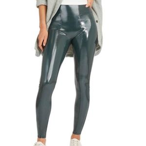 Spanx faux patent leather legging pant in green